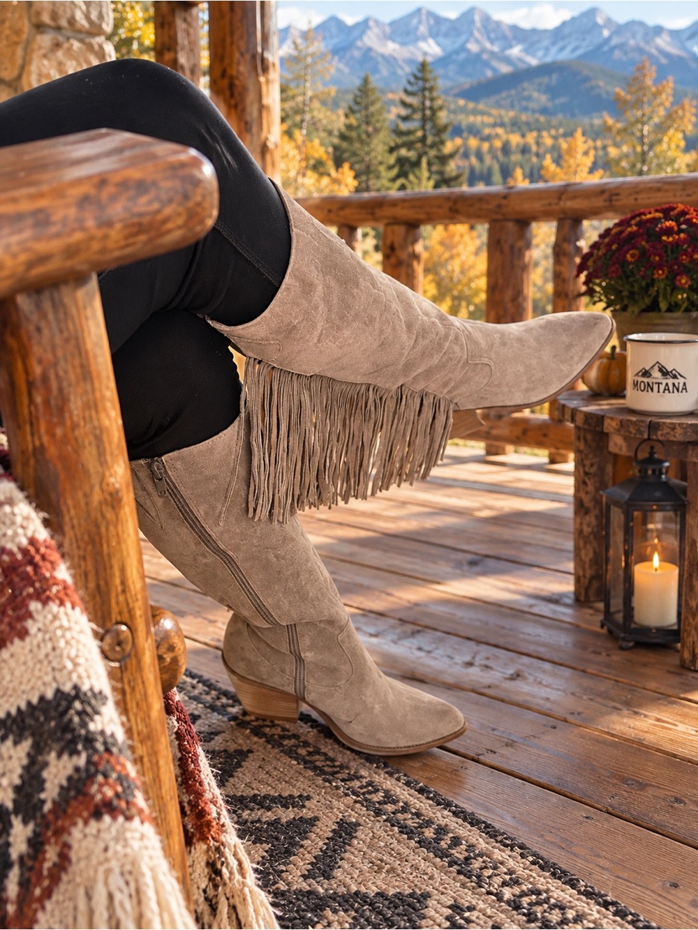 Carlos by Carlos Santana Taupe Fringe Suede Mid-Calf Heeled Boots